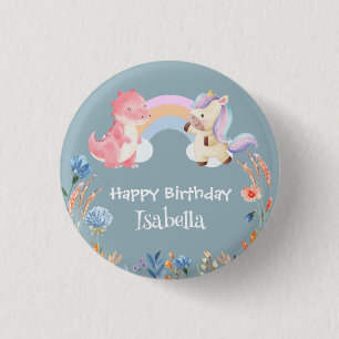 Cute Dinosaur Unicorn rainbow Flower birthday kids 3 Cm Round Badge