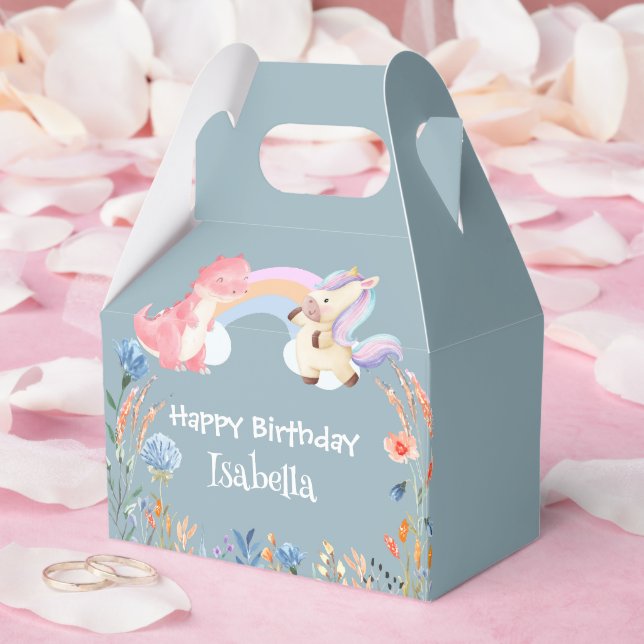 Cute Dinosaur Unicorn rainbow Flower birthday kids Favour Box (Wedding)