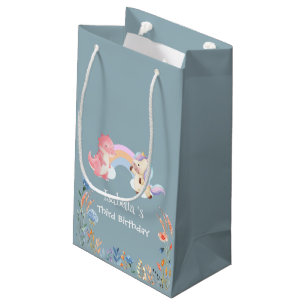 Cute Dinosaur Unicorn rainbow Flower birthday kids Small Gift Bag