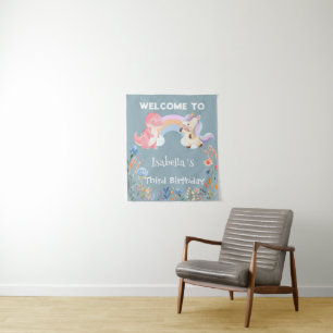 Cute Dinosaur Unicorn rainbow Flower birthday kids Tapestry