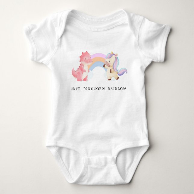 Cute Dinosaur Unicorn rainbow pastel birthday  Baby Bodysuit (Front)