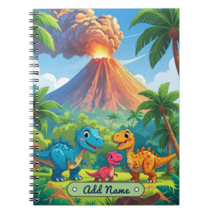 Cute Dinosaur Volcano Notebook – Editable Name