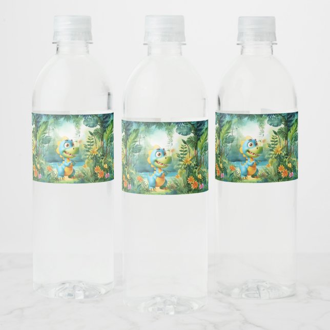Cute Dinosaur Water Bottle Label (Bottles)