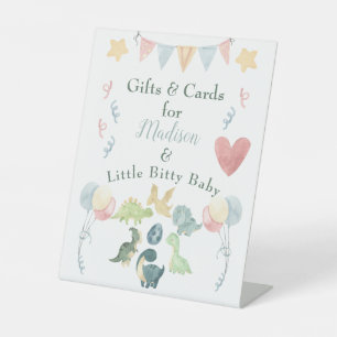 Cute Dinosaur Watercolor Baby Shower Blue Pedestal Sign
