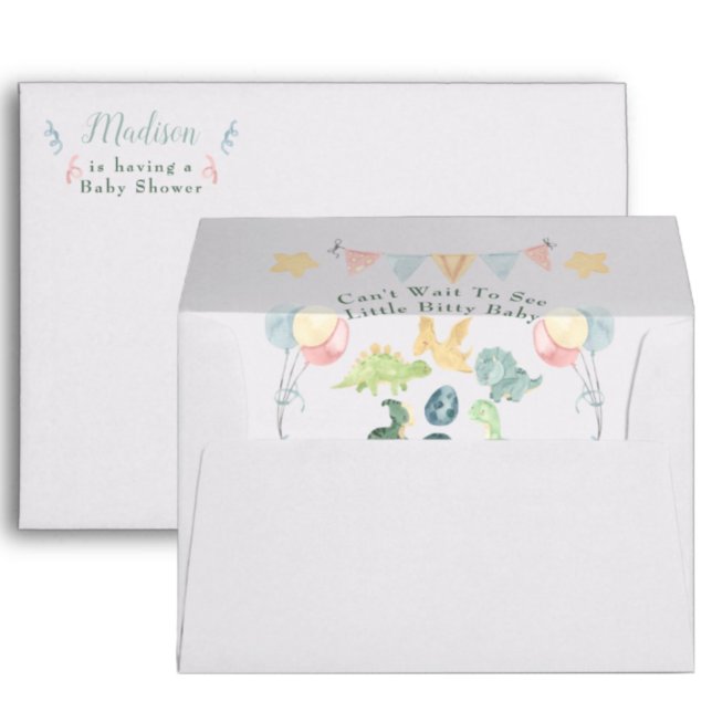 Cute Dinosaur Watercolor Baby Shower Envelope (Creator Uploaded)