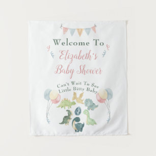 Cute Dinosaur Watercolor Baby Shower Welcome Sign Tapestry
