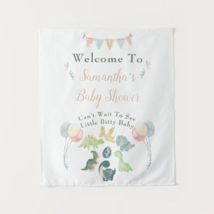 Cute Dinosaur Watercolor Baby Shower Welcome Sign Tapestry