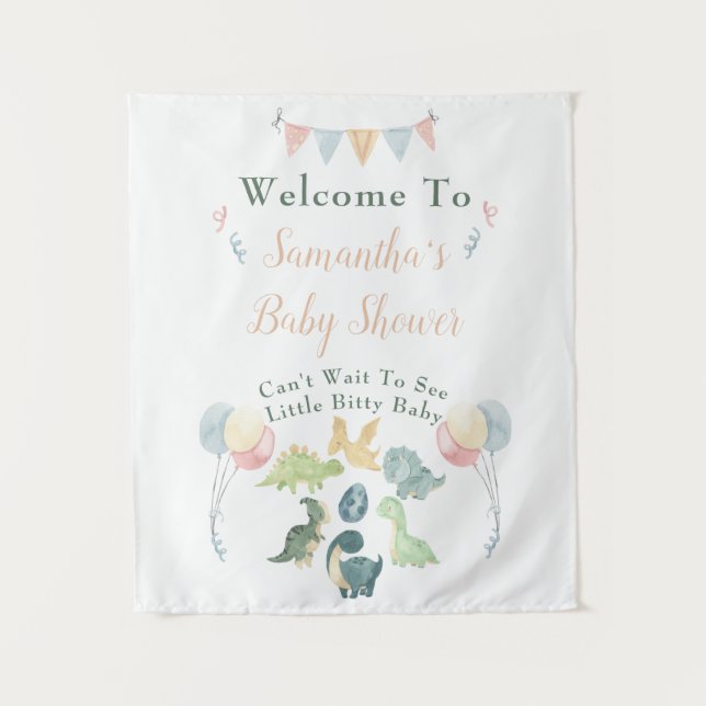 Cute Dinosaur Watercolor Baby Shower Welcome Sign Tapestry (Front)