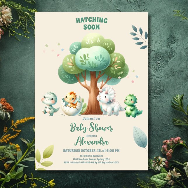 Cute Dinosaur Watercolor Hatching Soon Baby Shower Invitation (Creator Uploaded)