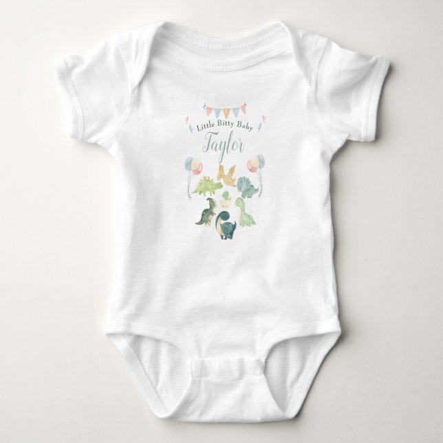 Cute Dinosaur Watercolor Personalised Baby Bodysuit (Front)