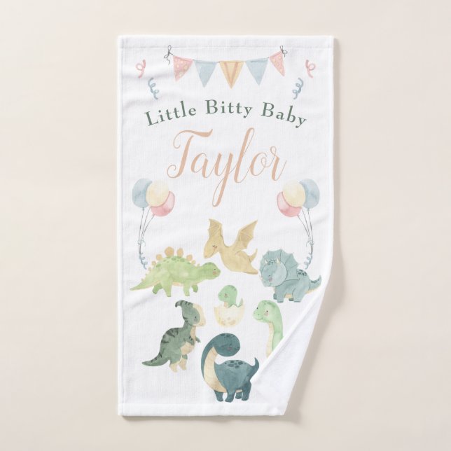 Cute Dinosaur Watercolor Personalised Baby Hand Towel (Hand Towel)