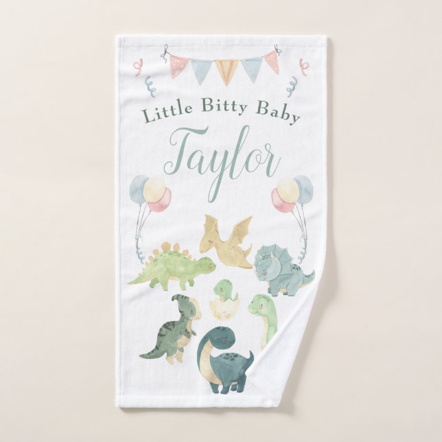 Cute Dinosaur Watercolor Personalised Baby  Hand Towel (Hand Towel)