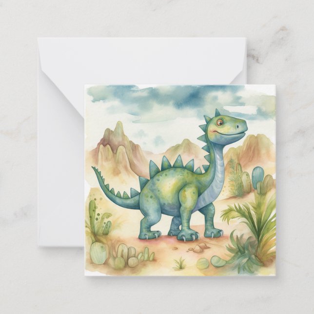Cute Dinosaur Watercolor Storybook Flat Note Card (Front)