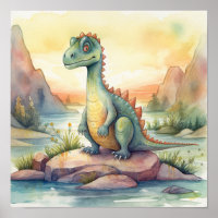 Cute Dinosaur Watercolor Storybook Illustration