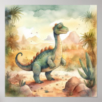 Cute Dinosaur Watercolor Storybook Illustration