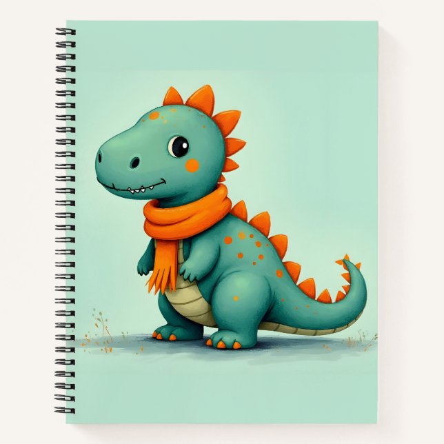 Cute Dinosaur Wearing an Orange Scarf Notebook (Front)