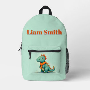 Cute Dinosaur Wearing an Orange Scarf Printed Backpack
