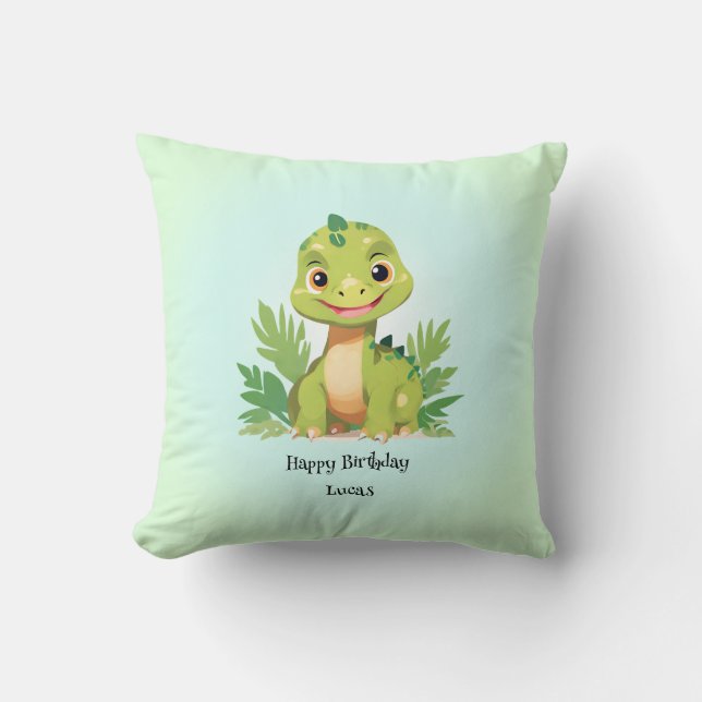 Cute dinosaur wild Birthday party gradient Name Cushion (Front)