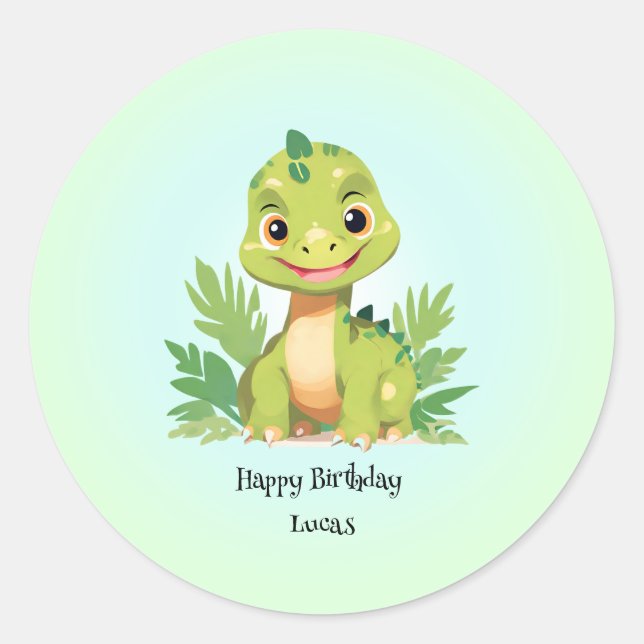 Cute dinosaur wild jungle zoo Birthday party boys Classic Round Sticker (Front)