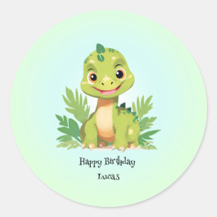 Cute dinosaur wild jungle zoo Birthday party boys Classic Round Sticker