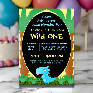 Cute Dinosaur Wild One First Birthday Invitation
