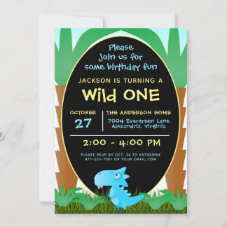 Cute Dinosaur Wild One First Birthday Invitation