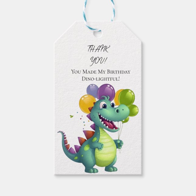 Cute Dinosaur with Balloons 1st Birthday Gift Tag (Front)