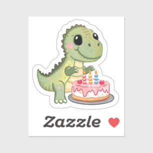 Cute Dinosaur with Birthday Cake Sticker