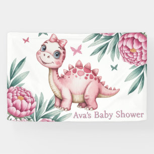 Cute Dinosaur with Butterflies Baby Shower Banner