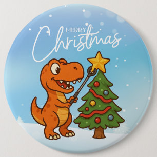 Cute dinosaur with Christmas tree 6 Cm Round Badge
