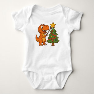 Cute dinosaur with Christmas tree Baby Bodysuit