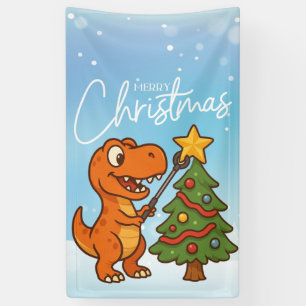 Cute dinosaur with Christmas tree Banner