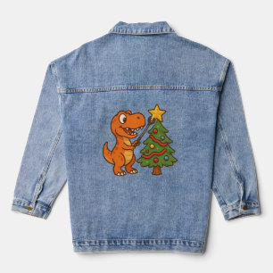 Cute dinosaur with Christmas tree Denim Jacket