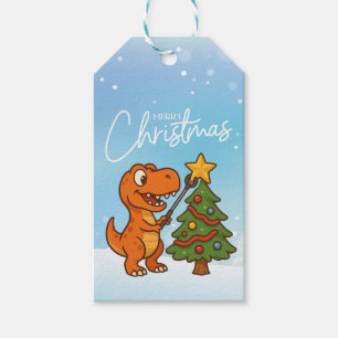 Cute dinosaur with Christmas tree Gift Tags