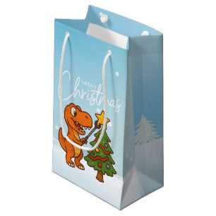 Cute dinosaur with Christmas tree Small Gift Bag