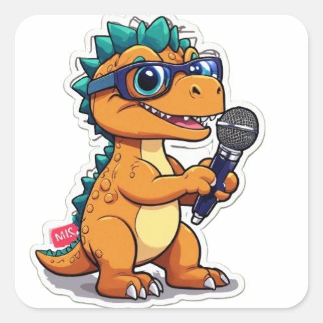 cute dinosaur with glasses holding square sticker (Front)