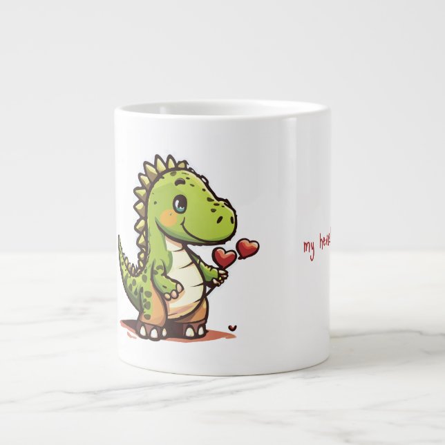 Cute Dinosaur with Hearts Large Coffee Mug (Front)
