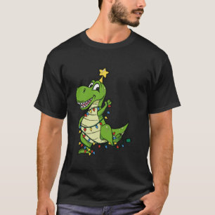 Cute Dinosaur With Lights For Kids Christmas Tree T-Shirt