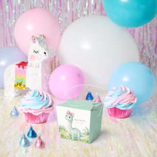 Cute Dinosaur With Pink Bow Baby Shower Favour Box