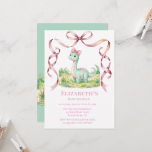 Cute Dinosaur With Pink Bow Baby Shower  Invitation