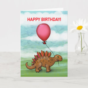 Cute Dinosaur with Red Balloon Card