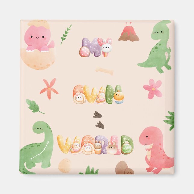 Cute Dinosaur World | Square Magnet (Front)