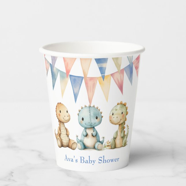 Cute Dinosaurs and Friends Boy Baby Shower Paper Cups (Front)