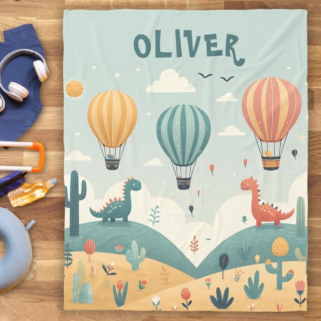 Cute Dinosaurs and Hot Air Balloons Fleece Blanket (Creator Uploaded)