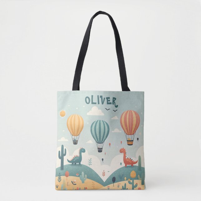 Cute Dinosaurs and Hot Air Balloons Tote Bag (Front)