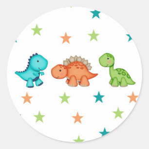 Cute Dinosaurs and Stars Baby Shower Classic Round Sticker