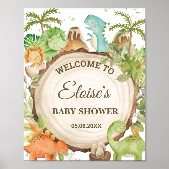 Cute Dinosaurs Baby Shower 1st Birthday Welcome Poster (Front)