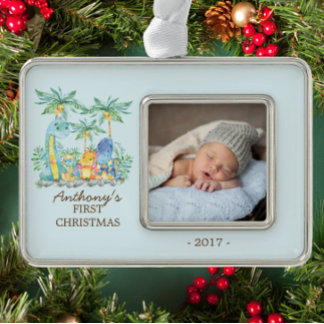 Cute Dinosaurs Baby's 1st Christmas Photo Ornament