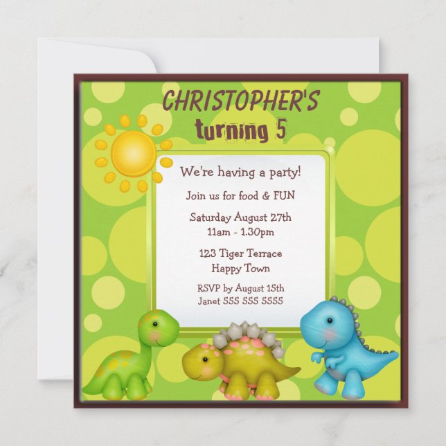 Cute Dinosaurs Birthday Party Invitation (Front)