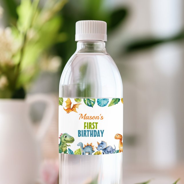 Cute Dinosaurs Birthday Water Bottle Label (Creator Uploaded)